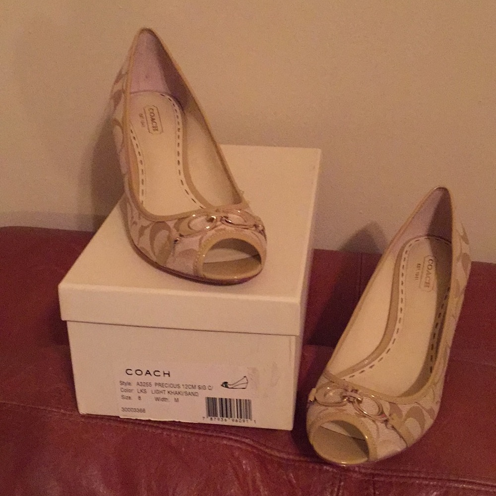 Coach wedge heel peek a toe shoe.